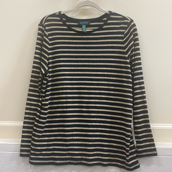Lauren Ralph Lauren women’s 1X plus black and gold striped top - Picture 1 of 4